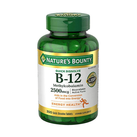 Nature's Bounty Quick Dissolve B-12 Methylcobalamin 2500mcg Vitamin Supplement 300 Tablets (USA)