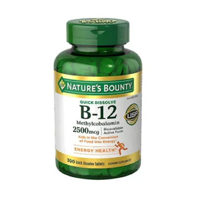 Nature's Bounty Quick Dissolve B-12 Methylcobalamin 2500mcg Vitamin Supplement 300 Tablets (USA)