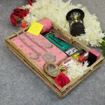 Premium Half Silk Jamdani Saree Combo Set - Pink