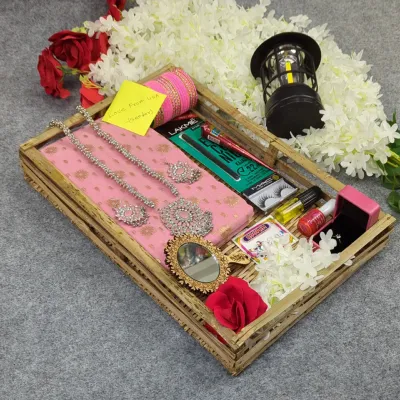 Premium Half Silk Jamdani Saree Combo Set - Pink