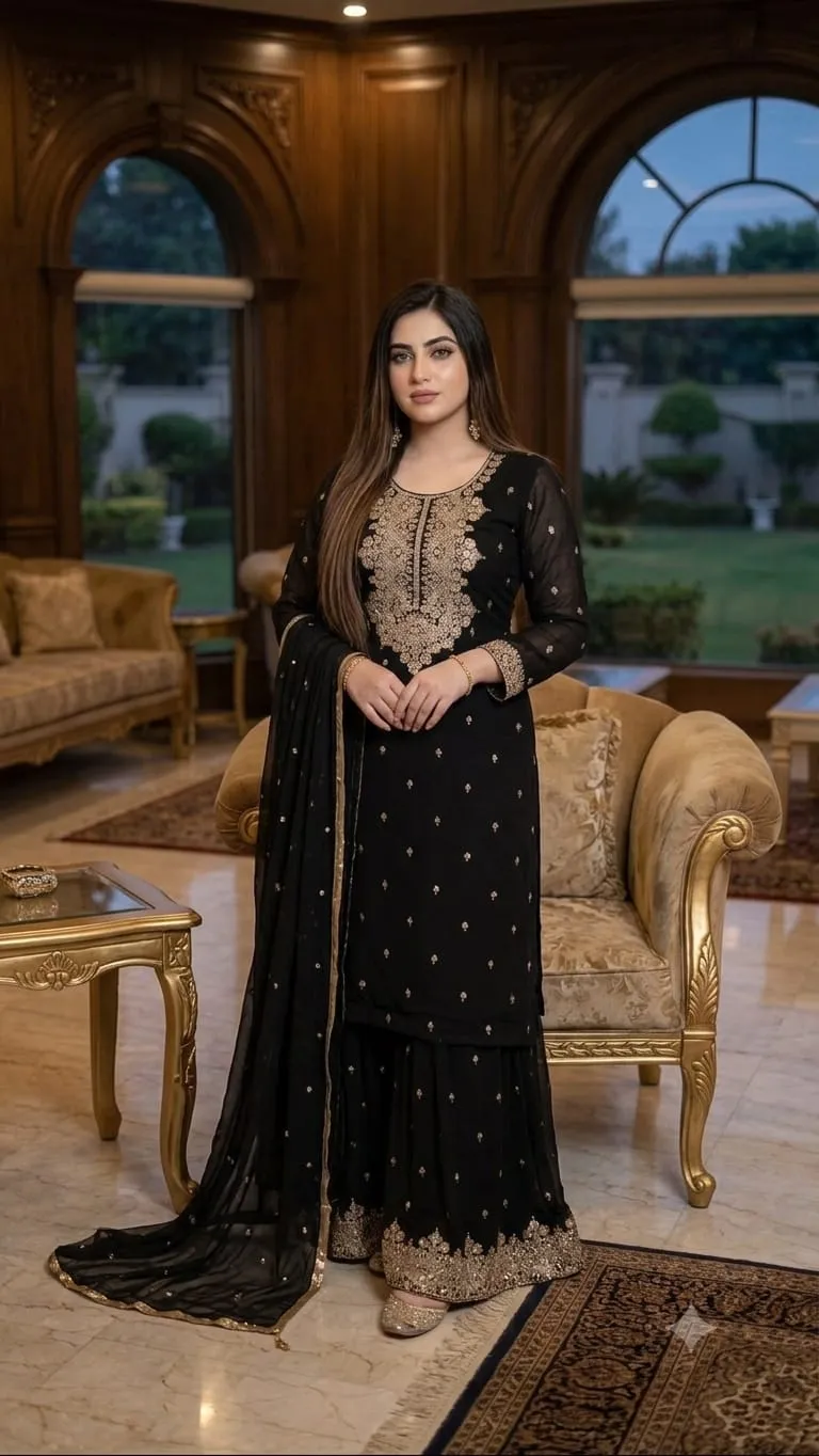 Cotton Garara Dress with Sequin Embroidery and Lace Georgette Orna