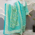 Sea-green Premium Unstitched 3-Piece Cotton Set Free Size