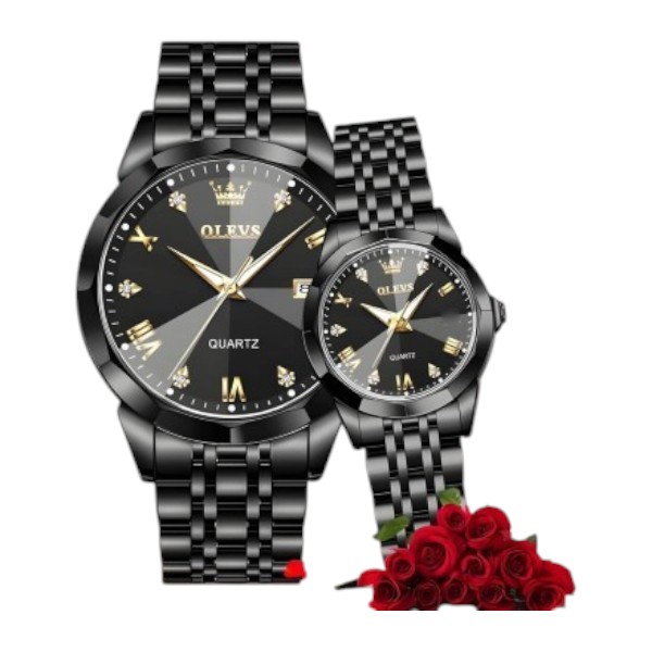 Olevs Stainless Steel fashionable Couple watches Full Black