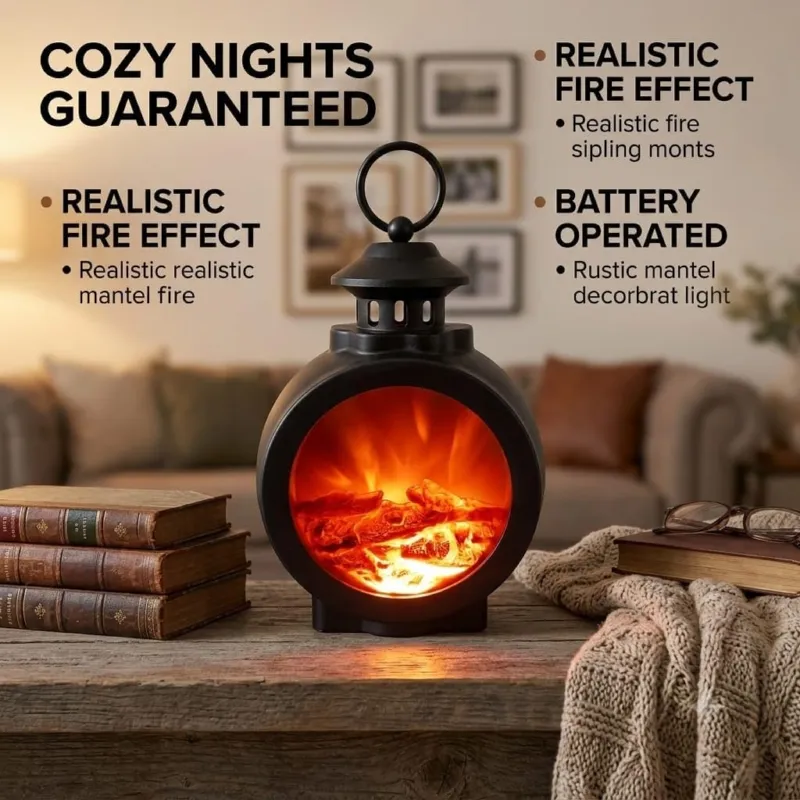 LED Flame Effect Lantern Lamp – Battery & USB Powered Warm Night Light