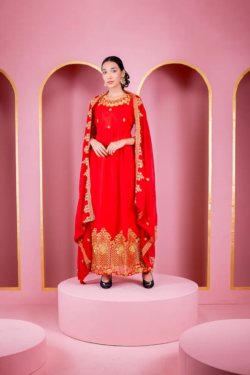 Women's Unstitched Georgette Embroidered Party Dress, 54 Inch Body