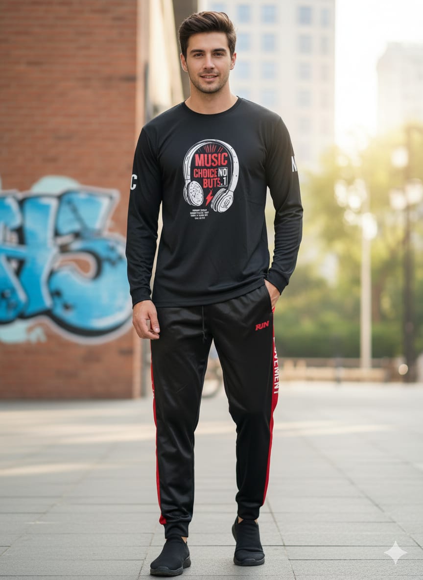 Men's Full Sleeve Mesh Tee and Trouser Set, Sizes L and XL