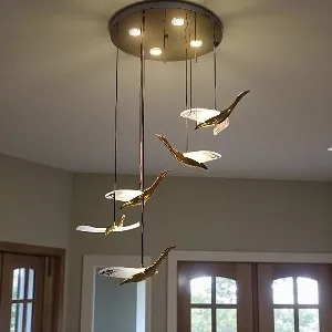 Qulik Modern Chandelier Hanging Acrylic Cable 5 Head LED Ceiling Light