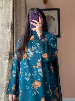 Floral Digital Print Three Piece with Lace and Tassel Work