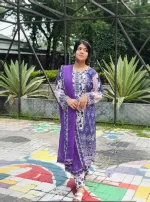 Stitched Dubai Silk Three Piece with Lace and Mirror Work