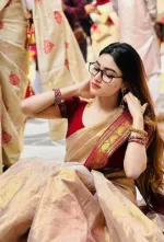Lama Silk Saree with Rich Border, Anchal and Matching Blouse