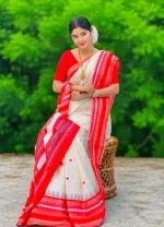Festive Assam Silk Style Saree with Blouse Piece, 5 Colours
