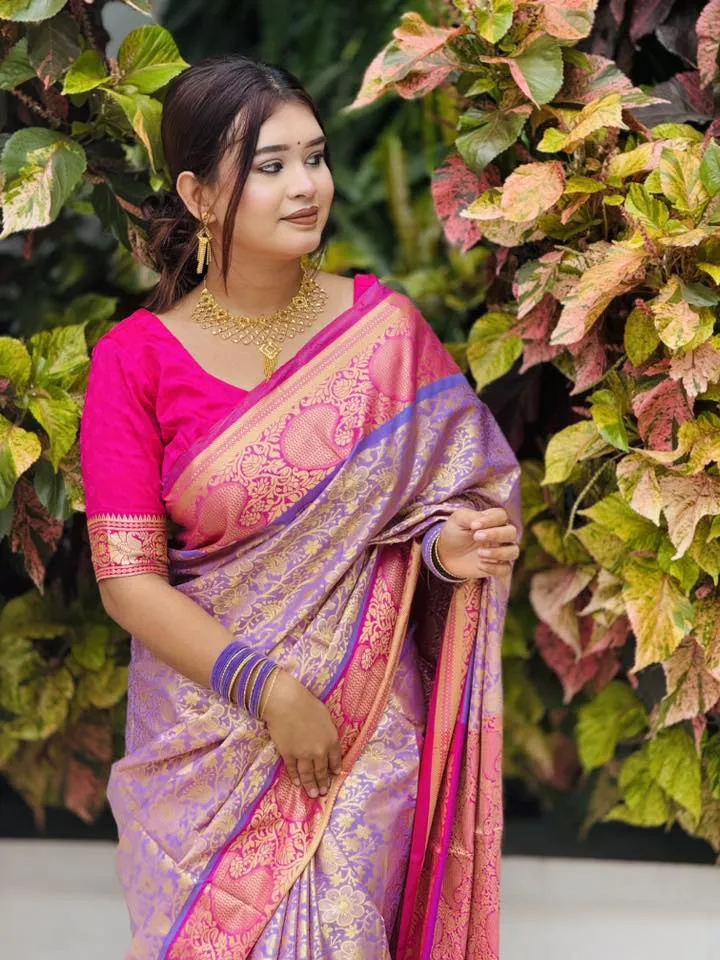 Kanjivaram Silk Saree with Zari Buti, 12 Haath, 2 Colours