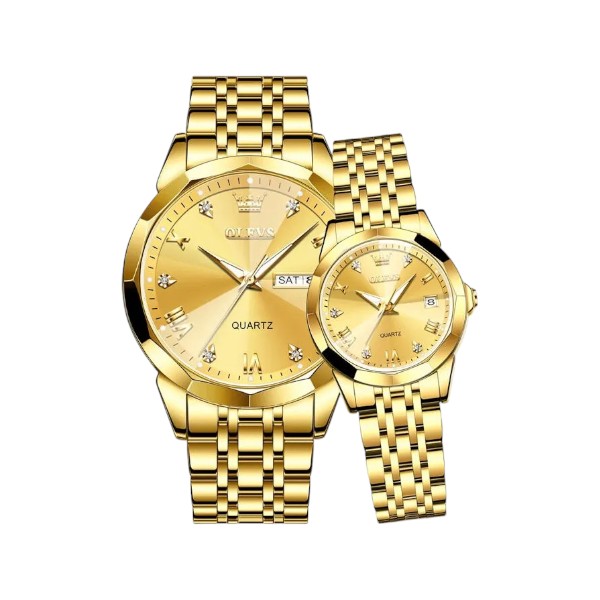 Olevs Stainless Steel fashionable Couple watches Full Golden