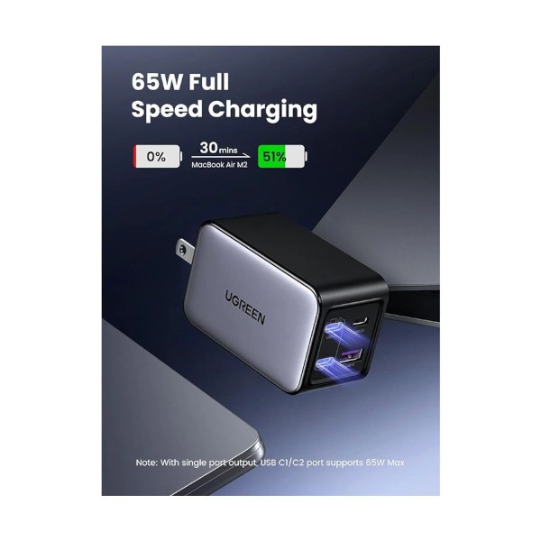 Ugreen Nexode X559 USB & Tri USB-C 65W GaN Black Charger (2 Pin, US)
