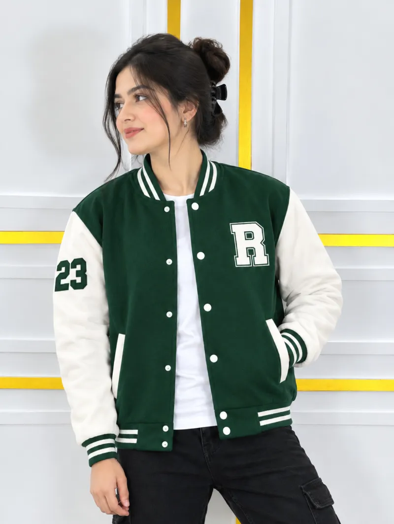 Brushed Cotton Varsity Jacket for Men and Women, Sizes M to XL