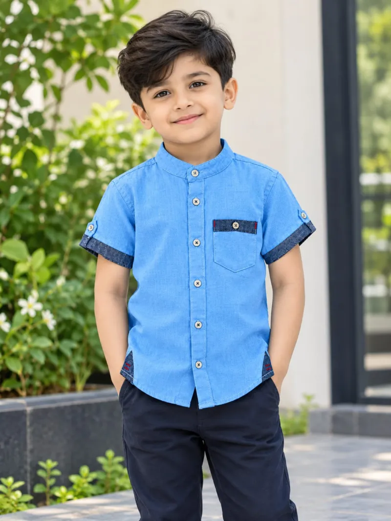 Boys' Slub Cotton Half Sleeve Shirt, 2 to 8 Years