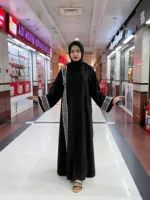 Embroidered Zoom Fabric Abaya with Cherry Fabric Hijab
