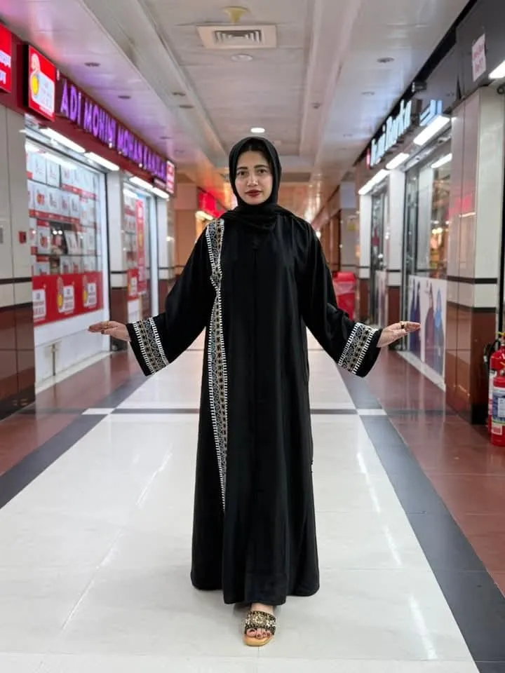 Embroidered Zoom Fabric Abaya with Cherry Fabric Hijab