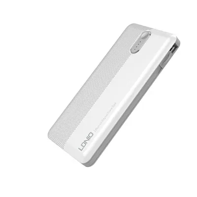 Ldnio PL1013 Dual USB Output Port 10,000 mAh Power Bank with Build-in Cable – White Color