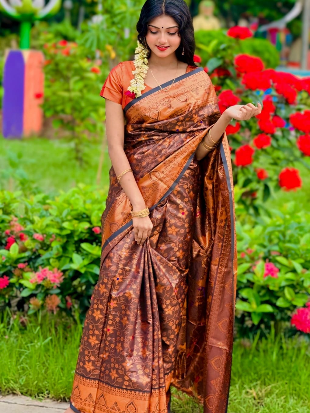 Women's Banarasi Silk Katan Saree, Golden Thread, 3 Colours