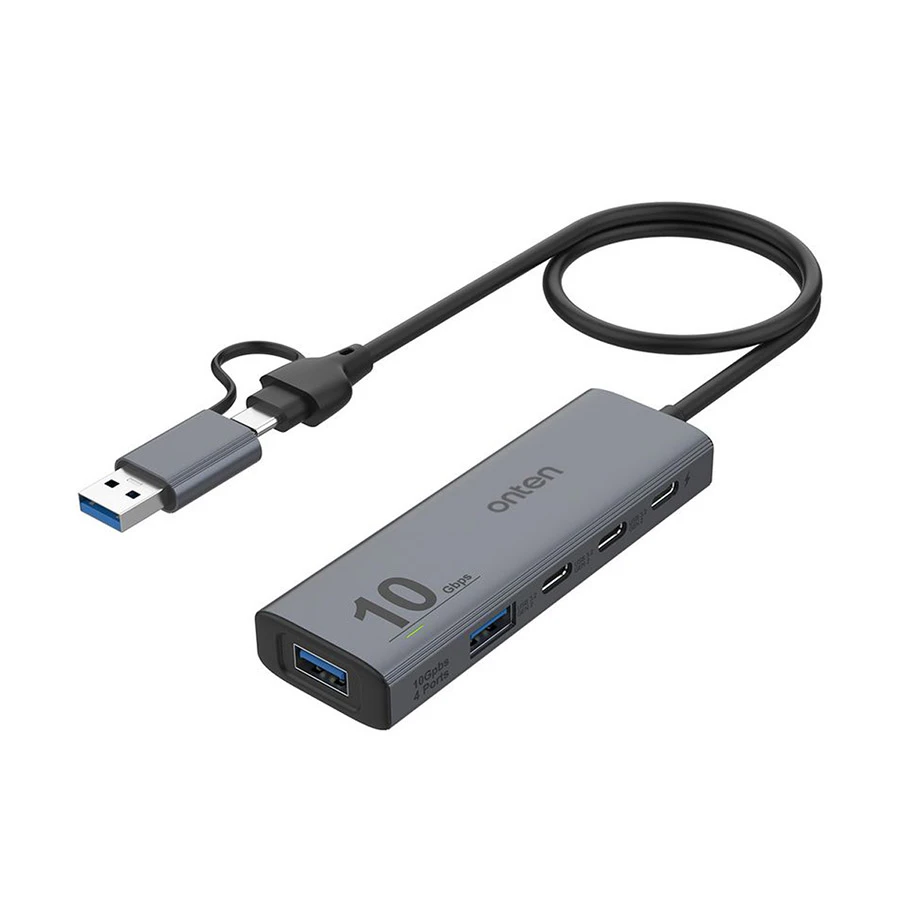 Onten OTN-UCA612 USB-C and USB to Dual USB and Tri Type-C Hub Gray