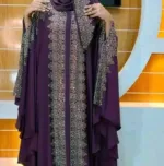 Arabia Full Stone Work Borka with Hijab, Cherry Fabric
