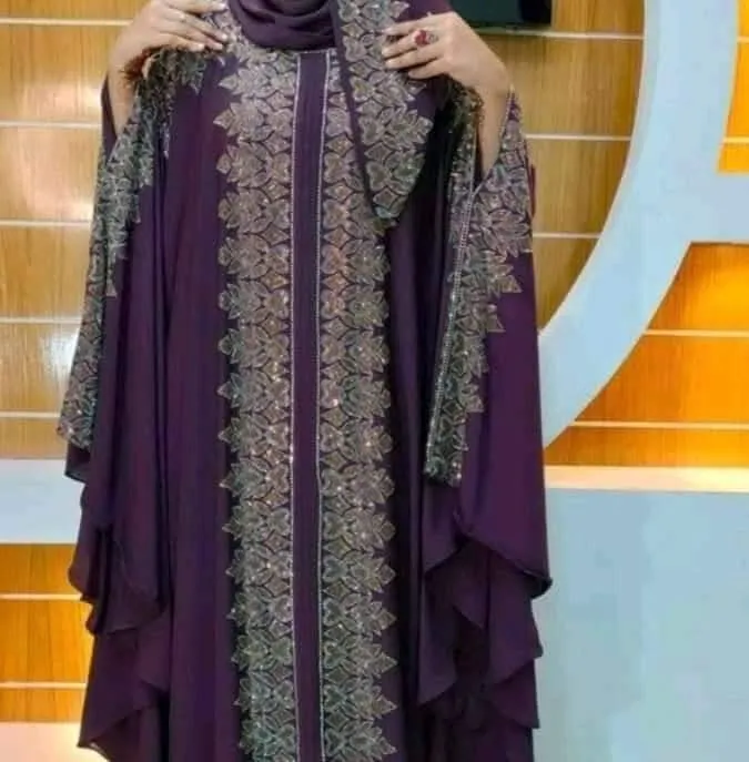 Arabia Full Stone Work Borka with Hijab, Cherry Fabric