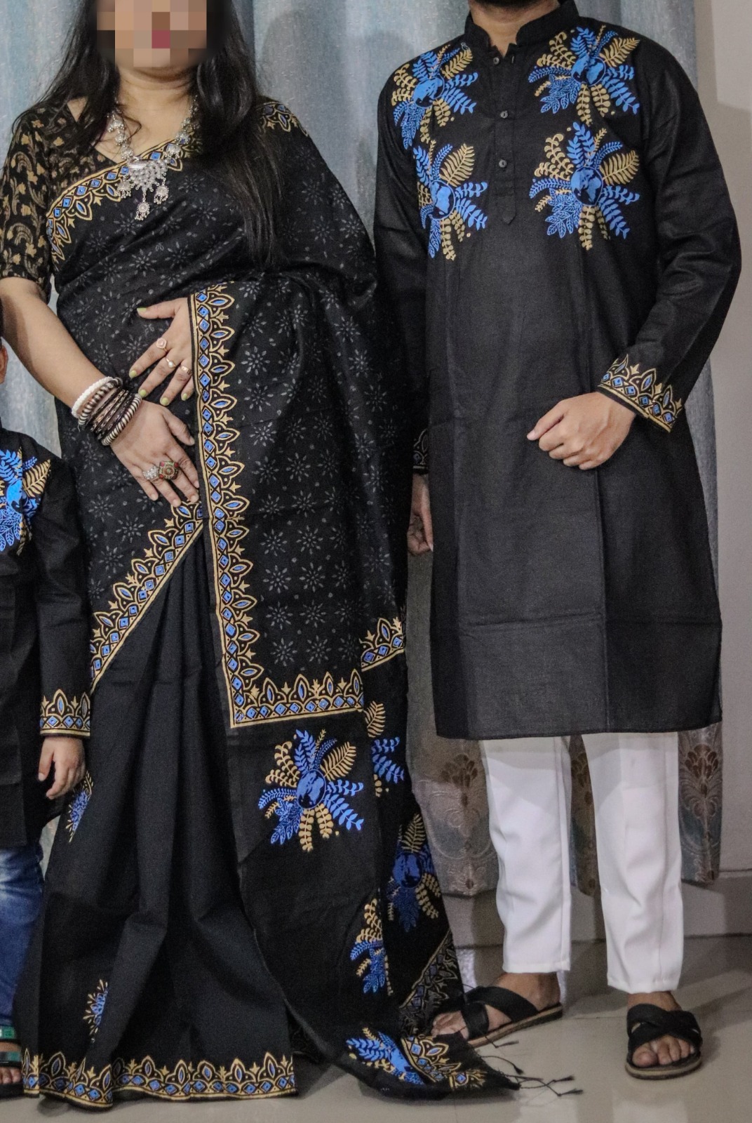 Block Print Dhupian Saree and Panjabi Couple Dress, 38 to 46