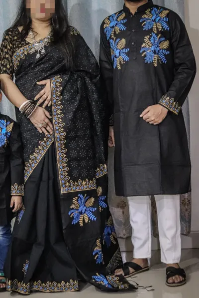 Block Print Dhupian Saree and Panjabi Couple Dress, 38 to 46