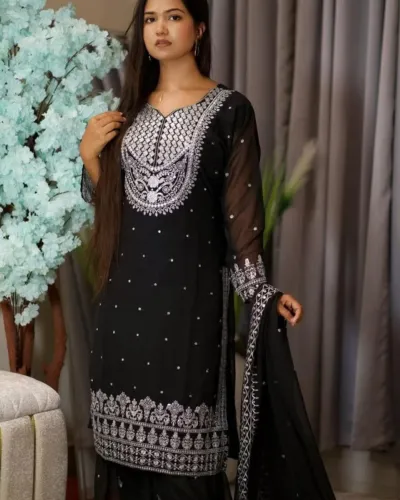 Weightless Georgette Embroidered Three Piece with Sequin Work