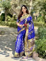 Silk Katan Saree with Golden Thread and Zari Work, 12 Haath