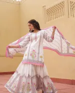 Women's Pure Cotton Sharara Three Piece, Sizes 36 to 46