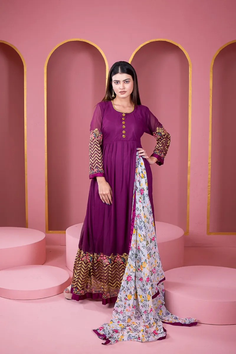 Georgette Embroidered Lehenga Party Dress, Free Size to 46, 6 Colours