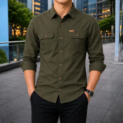 Men's Soft Cotton Full Sleeve Panel Shirt, Sizes M to XXL