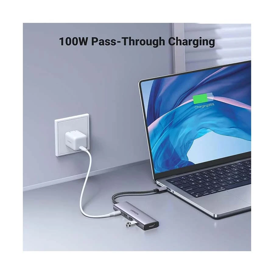 UGREEN CM511 (15596) Type-C to HDMI, Tri USB & Type-C 100W Hub Gray