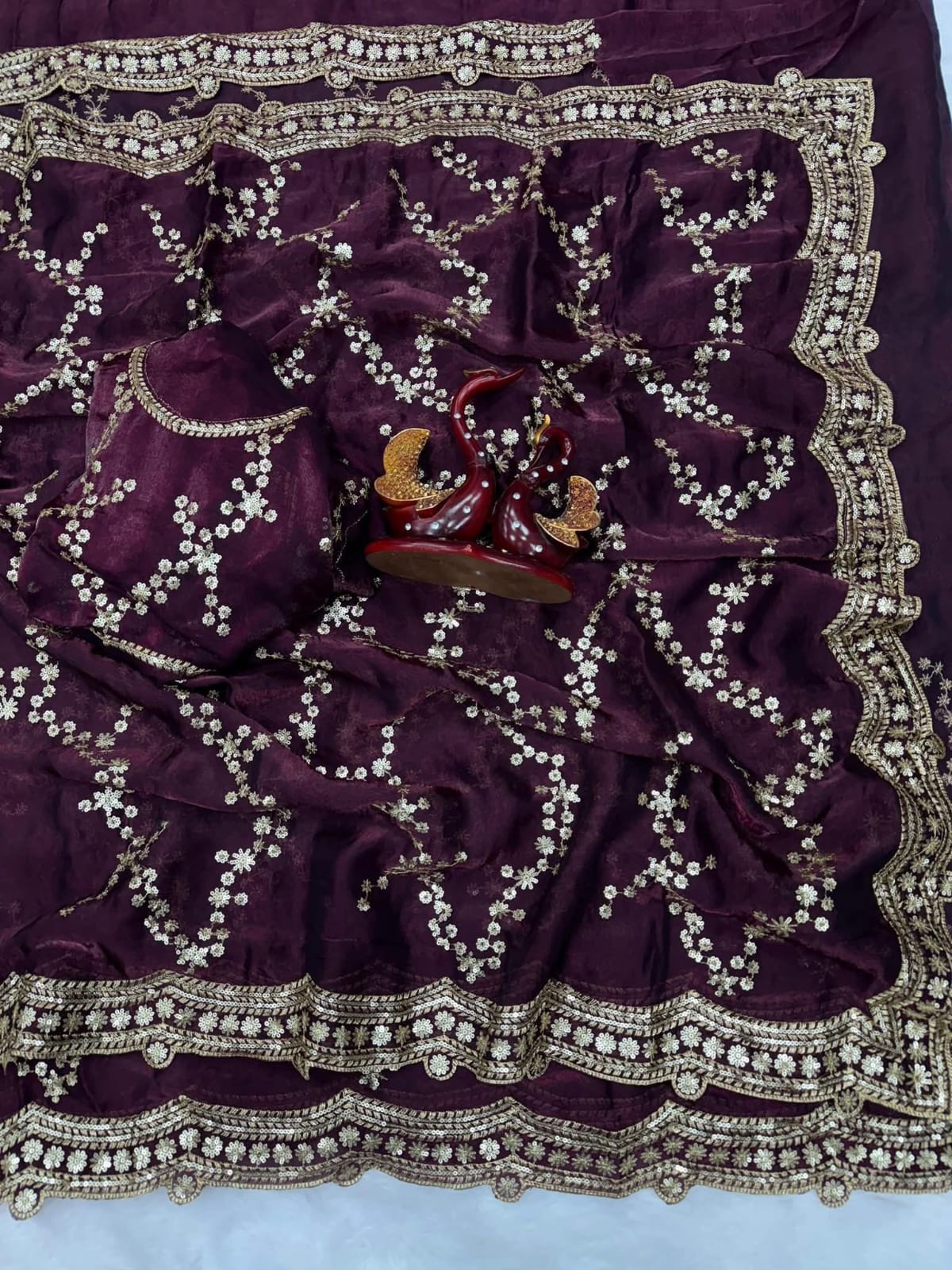 Silk Saree with Sequin Embroidery for Occasions, Over 12 Haath