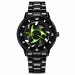 360° Rotating Car Wheel Rim Quartz Watch – Matte Black Sports Wristwatch
