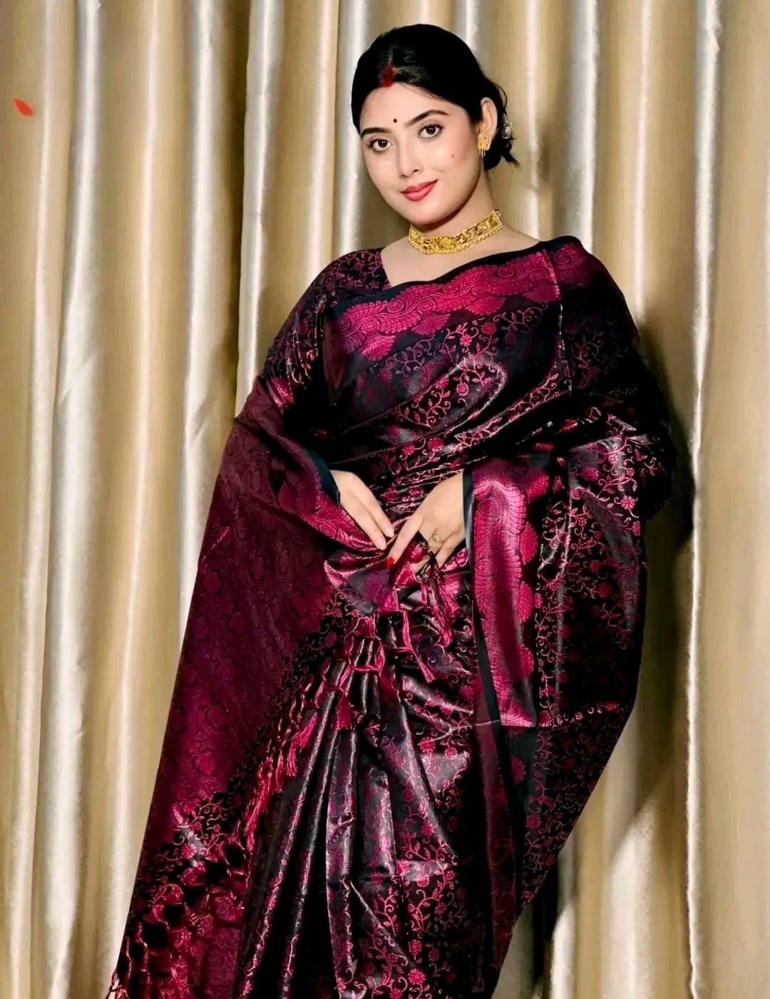 Banarasi Katan Saree with Matching Blouse Piece, 3 Colours