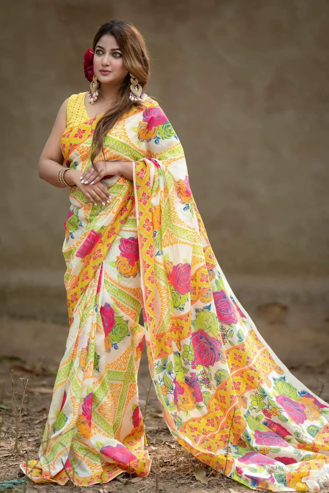 Screen Printed Modern Half Silk Saree for Women, No Blouse