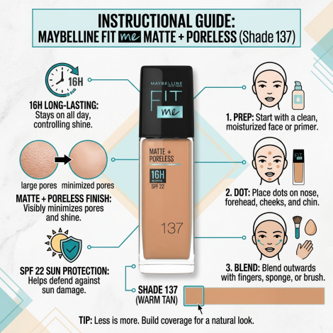 Maybelline Fit Me Matte Poreless 16H Oil Control Foundation - 137 (India)