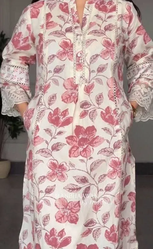 Full Body Embroidery Pure Cotton Three Piece, Sizes M to XXL