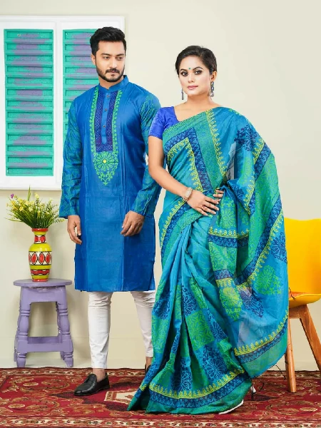 Dhopean Silk Sharee & Panjabi Couple Dress