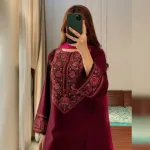 Soft Cotton Three Piece with Embroidered Salwar and Georgette Orna