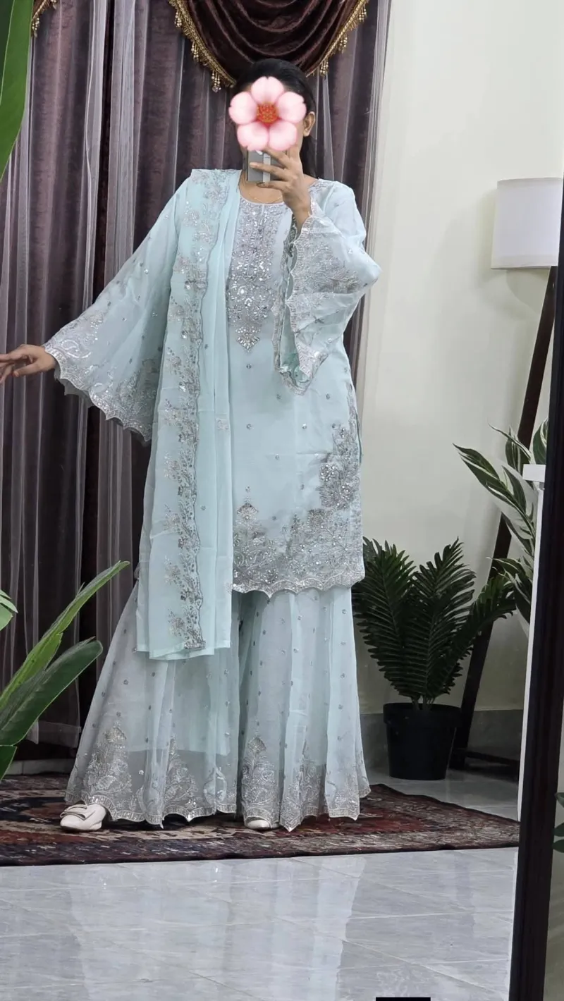 Women's Eid Party Wear Georgette Four Piece with Sequin Work