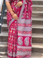 Topetor Silk Saree with Floral Motifs and Geometric Border