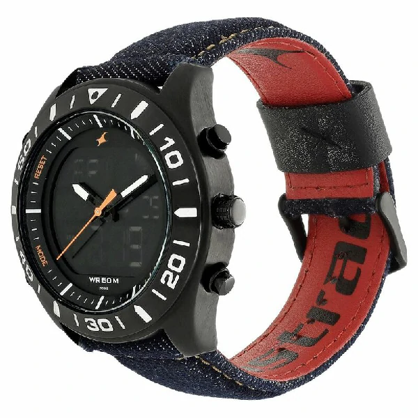 Fastrack NP38034NL01 Denim Quartz Analog Digital Black Dial Denim Strap Watch