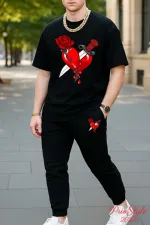 Men's Relaxed Fit Cotton Tee and 280 GSM Suit Fabric Trouser Combo