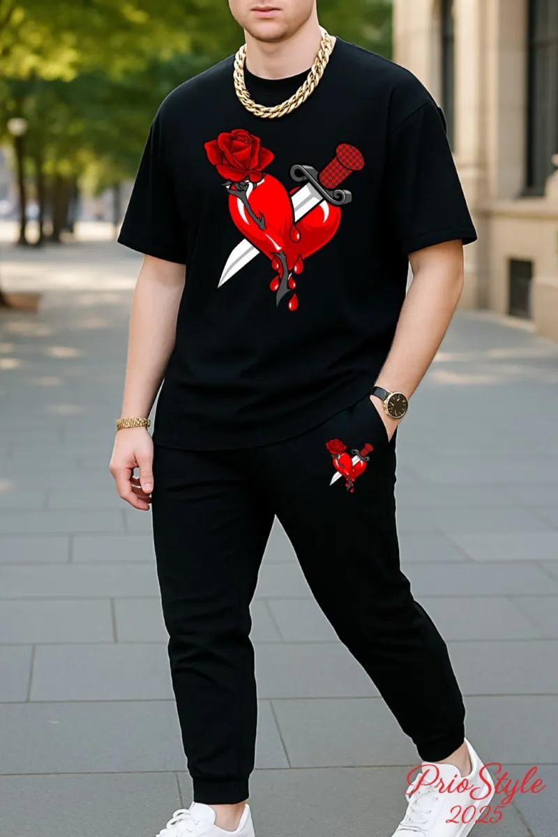 Men's Relaxed Fit Cotton Tee and 280 GSM Suit Fabric Trouser Combo