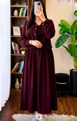 Georgette Two Piece Smocked Gown Set, Free Size up to 42
