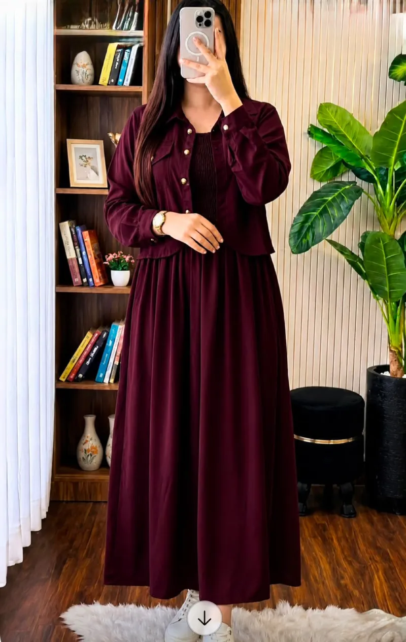 Georgette Two Piece Smocked Gown Set, Free Size up to 42